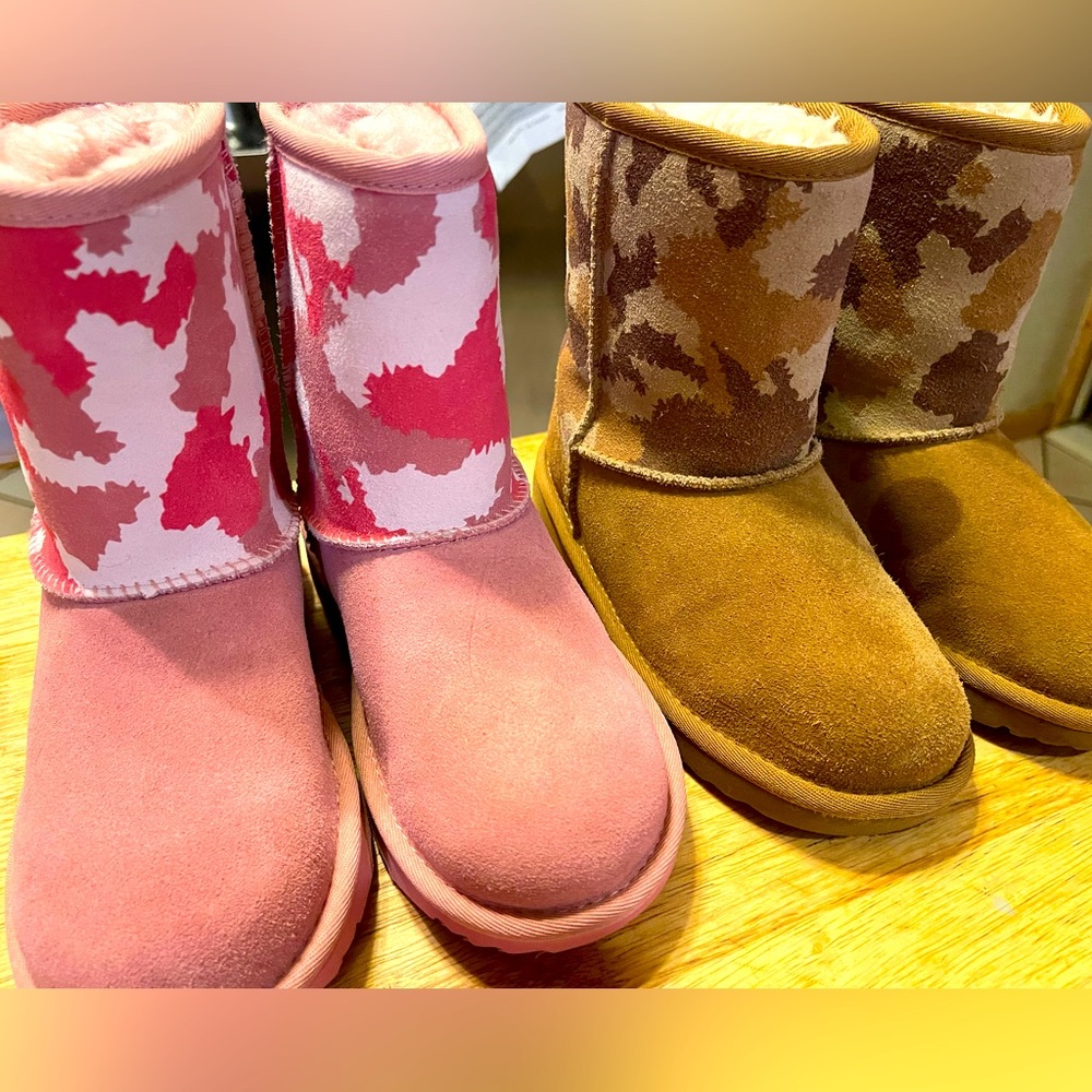 Lot of 2 PAIRS of Ugg girls camo boots - both size 2